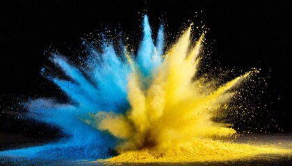 blue and yellow powder explosion isolated