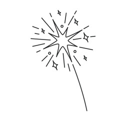 Fireworks explosion with boom effect line icon. Thin black outline flying fireworks explode with fire and glitter particles, firecracker burst monochrome icon, festive element vector illustration