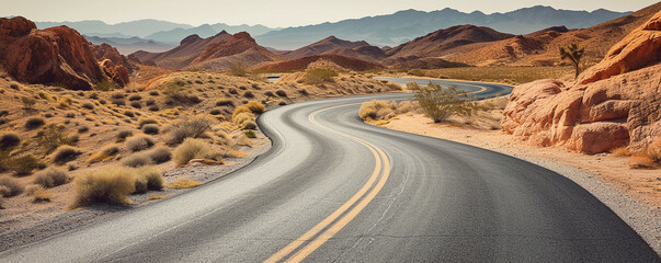 Winding empty road through arid desert landscape
