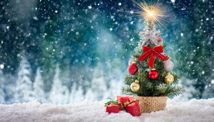 Fototapeta na wymiar christmas celebration card with festive tree snow and room for your greetings