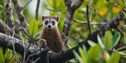 Obraz premium white-nosed coati wildlife in mangrove