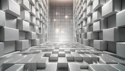 abstract geometric white bright 3d texture wall with squares and square cubes background banner illustration with glowing lights textured wallpaper