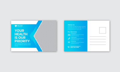Modern medical healthcare postcard template. Minimal and creative vector medical postcard layout