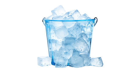 Glass Bucket Full of Ice Cubes on Transparent Background