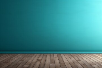 Empty blue turquoise room with wooden floor and window light