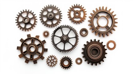 A Group of Gears on a White Background - obrazy, fototapety, plakaty