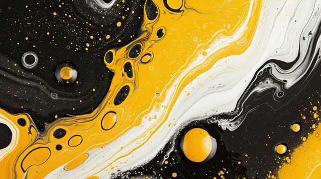 a Black and yellow swirl pattern wallpaper with bubbles, in the style of conceptual painting, delicate chromatics, fluid acrylics - generative ai
