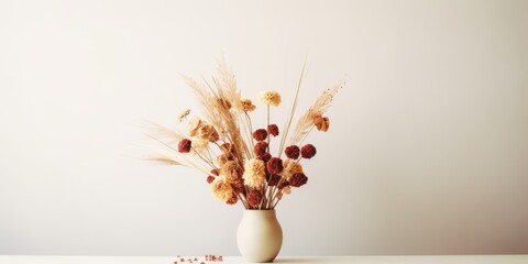 Dried flowers arranged kinfolk-style in a minimalist vase. - obrazy, fototapety, plakaty