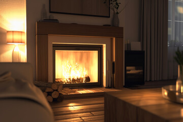Relaxing by the Fireplace in the Living Room. Warm Light and Cozy Atmosphere Create a Moment of Relaxation.