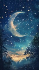 Obraz na płótnie Canvas Ethereal Moon and Stars, background image, generative AI