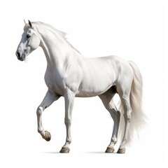 Obraz na płótnie Canvas White arabian horse isolated over a white background with clipping path. Full Depth of field. Focus stacking. Generative AI