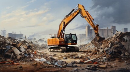 Commanding attention on the construction site, the excavator stands as a symbol of efficiency and strength, embodying the essence of heavy equipment in modern construction.