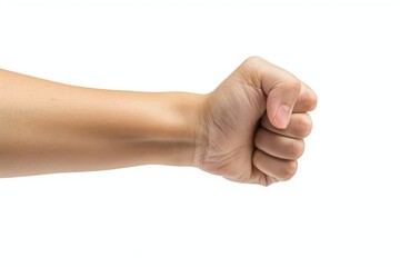 Woman hand shows wrong fist gesture isolated on white background, with clipping path. Five fingers. Full Depth of field. Focus stacking, Generative AI