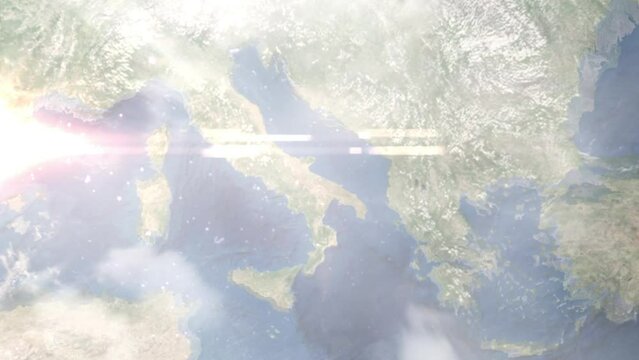 Zoom in from space and focus on Corato, Italy. 3D Animation. Background for travel intro. Elements of this image furnished by NASA