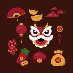 Cute Dragon Chinese New Year 2024 Element Illustration Collection Set