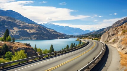 Fototapeta premium Mountains lake highway with beautiful views