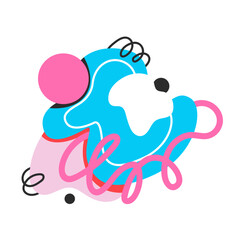 Groovy cartoon composition with geometric shapes and elements. Funny retro doodle collage with chaos of cartoon weird spots and spiral lines, bright psychedelic figures and shapes vector illustration