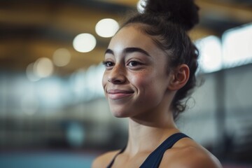 Smiling Woman With Ponytail Looking at Camera