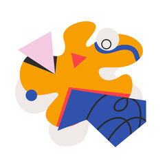 Groovy cartoon abstract doodle shapes and geometric figures. Funny retro minimalistic composition of cartoon forms, various decorative shapes and lines, geometry collage of shapes vector illustration