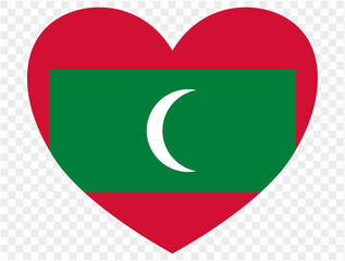 Maldives flag in heart shape isolated  on  transparent  background. vector illustration