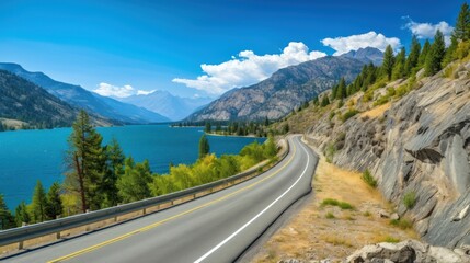 Fototapeta na wymiar Mountains lake highway with beautiful views