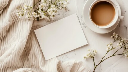 A Cup of Coffee Next to a Notepad and Flowers