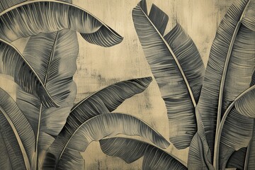 Subtle Elegance: Monochromatic Banana Leaf Texture, Delicately Painted with a Spectrum of Gray Tones