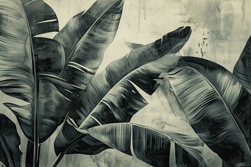 Graceful Monochrome: Painting a Banana Leaf Texture in Shades of Gray, Capturing the Serenity of Grayscale