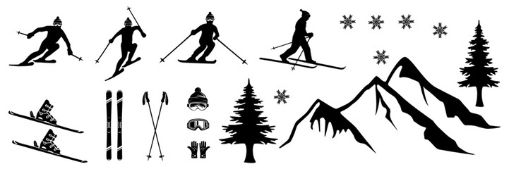 Fototapeta premium skiing and snowboarding silhouettes