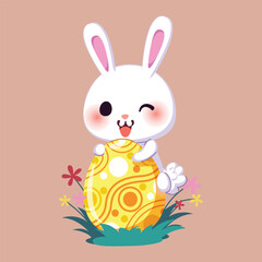 Cute cartoon illustration of kids, Rabbit and easter egg, character cartoon, Vector illustration.