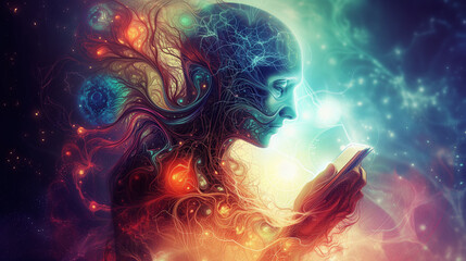 Illuminated Mind: Spiritual Awakening & Enlightenment - Digital Art Reflecting Knowledge, Consciousness & Ethereal Insight.