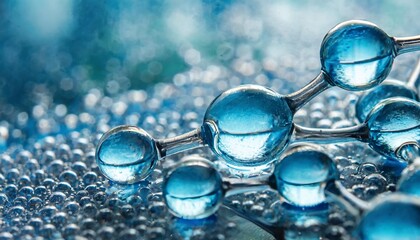 macro of hydrogen cells or blue liquid molecules with water atoms for green energy transport and...