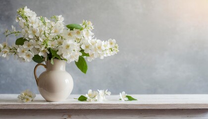 home interior with white flowers in a vase on a light background for product display