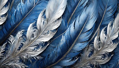 majestic royal blue and silver feathers wallpaper pattern