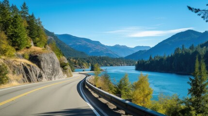 Mountains lake highway with beautiful views