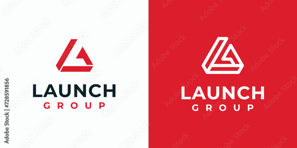 Poster Vector logo design with variations of the initials L G in a triangular shape.