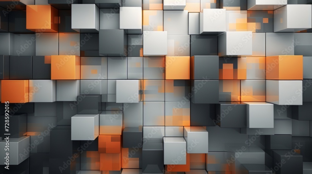 Wall mural abstract cubes in orange and grey