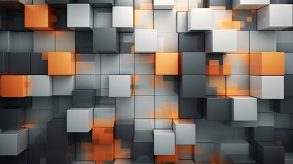 Abstract Cubes in Orange and Grey