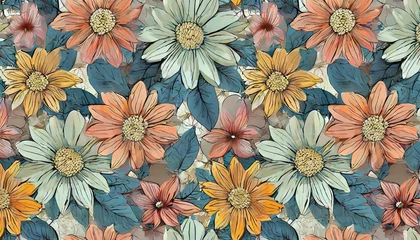 Fototapeten flower seamless pattern ornament collage ornament from flowers seamless pattern collage for cotton fabric for web design print for wallpaper t shirts linens or wrapping textile © Patti