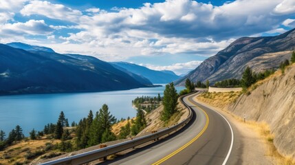 Fototapeta premium Mountains lake highway with beautiful views