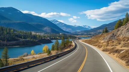 Fototapeta premium Mountains lake highway with beautiful views