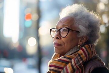 Elderly Woman Wearing Glasses and Scarf