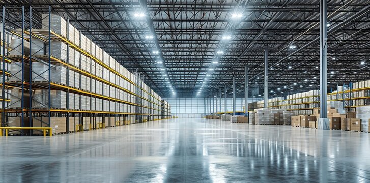 Illuminated Warehouse: Spacious Area Designed for Secure Storage, Bathed in Abundant Bright Light