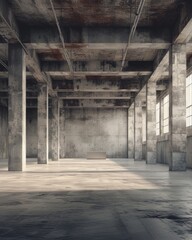 Fototapeta na wymiar Empty Room With Concrete Walls and Floors