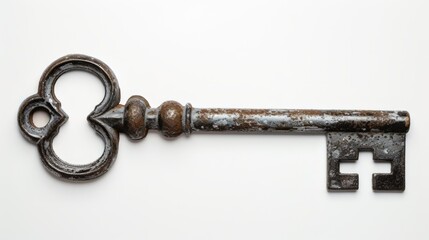 Old Key With Keyhole on White Background
