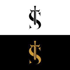 ts st letter logo with sword logo design