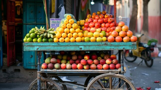 A Cart Filled With Various Types of Fruit