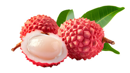 Juicy Lychee with cut in half isolated on white background