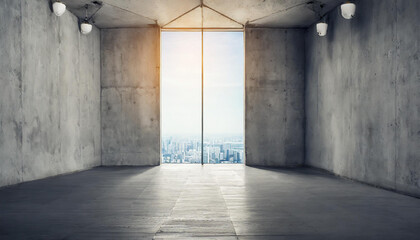 Empty wall. Rough concrete wall and floor with lights / empty space for your design.