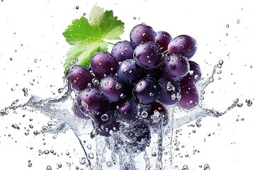 Black or dark red grape in water splash isolated on white background with clipping path. Generative...